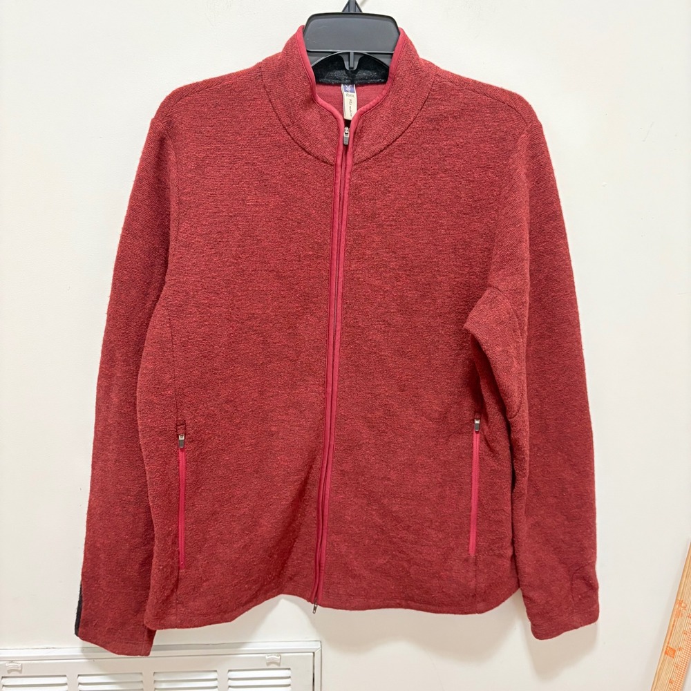 Ibex Merino Wool Full Zip Jacket Mens Red medium Mock Neck Outdoors